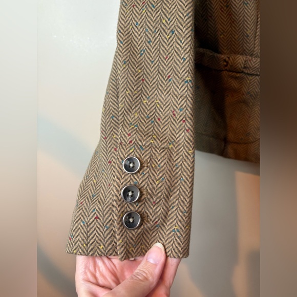 CAbi Penny Tan Herringbone Multi Speckled Button Front Blazer EUC - Picture 2 of 7